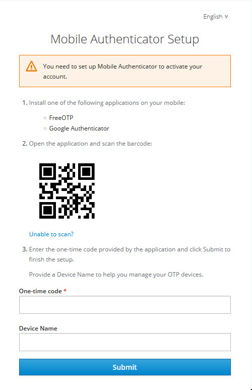 Mobile Authenticator Setup screen